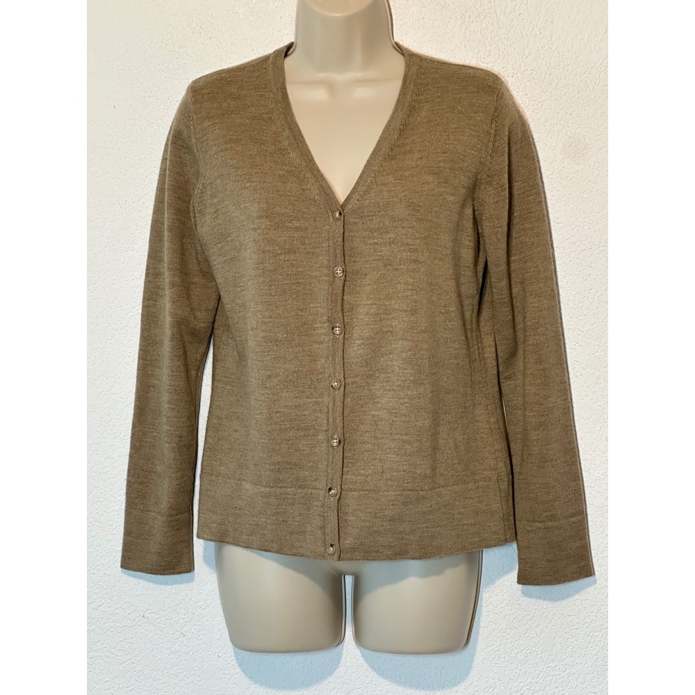 Banana Republic Extra Fine Italian Merino Wool V-Neck Cardigan Tan Large